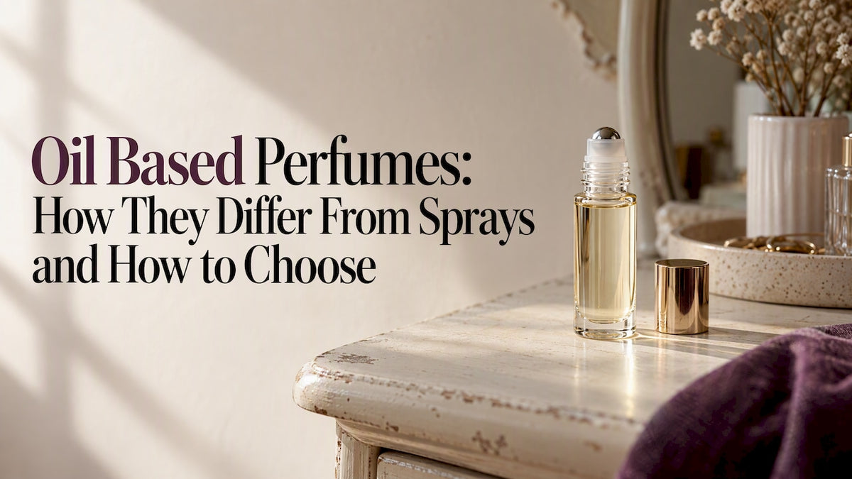 Roll-on perfume oil on a cream dressing table